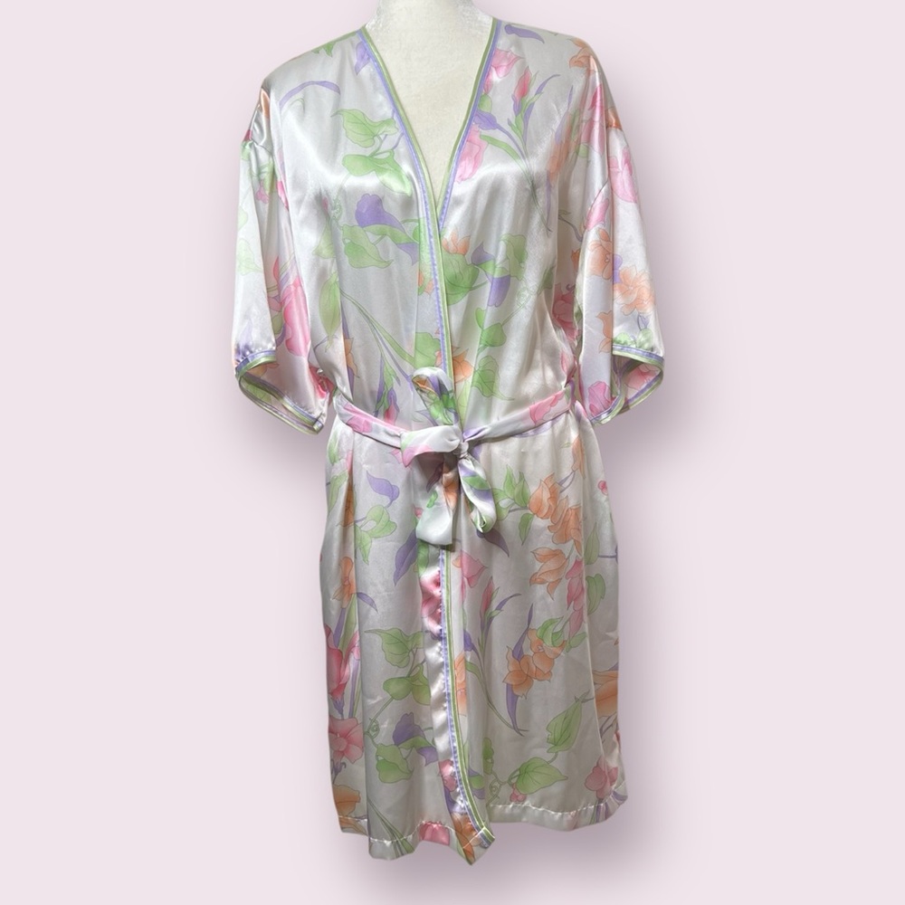 Vintage Barbizon Satiny Floral Robe w/ Tie One Size Fits Most Pockets Cottagecor